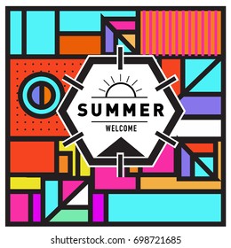 Abstract Geometric Summer poster and banner. Fashion and Travel discount and Promotion design with retro style. Vector illustration with special holiday offer.

