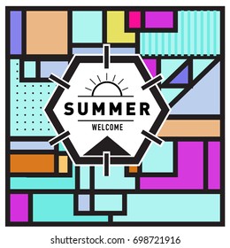 Abstract Geometric Summer poster and banner. Fashion and Travel discount and Promotion design with retro style. Vector illustration with special holiday offer.
