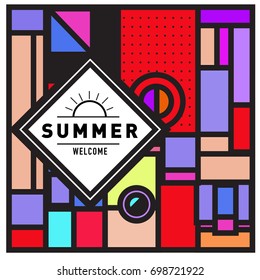 Abstract Geometric Summer poster and banner. Fashion and Travel discount and Promotion design with retro style. Vector illustration with special holiday offer.
