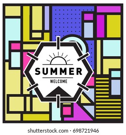 Abstract Geometric Summer poster and banner. Fashion and Travel discount and Promotion design with retro style. Vector illustration with special holiday offer.
