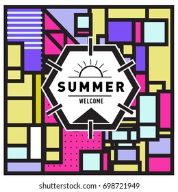 Abstract Geometric Summer poster and banner. Fashion and Travel discount and Promotion design with retro style. Vector illustration with special holiday offer.
