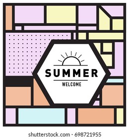 Abstract Geometric Summer poster and banner. Fashion and Travel discount and Promotion design with retro style. Vector illustration with special holiday offer.
