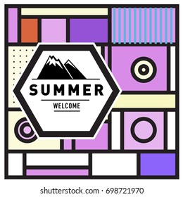 Abstract Geometric Summer poster and banner. Fashion and Travel discount and Promotion design with retro style. Vector illustration with special holiday offer.
