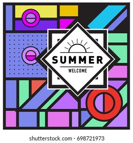 Abstract Geometric Summer poster and banner. Fashion and Travel discount and Promotion design with retro style. Vector illustration with special holiday offer.
