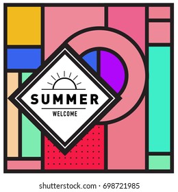 Abstract Geometric Summer poster and banner. Fashion and Travel discount and Promotion design with retro style. Vector illustration with special holiday offer.
