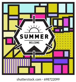 Abstract Geometric Summer poster and banner. Fashion and Travel discount and Promotion design with retro style. Vector illustration with special holiday offer.
