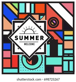 Abstract Geometric Summer poster and banner. Fashion and Travel discount and Promotion design with retro style. Vector illustration with special holiday offer.
