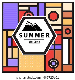 Abstract Geometric Summer poster and banner. Fashion and Travel discount and Promotion design with retro style. Vector illustration with special holiday offer.
