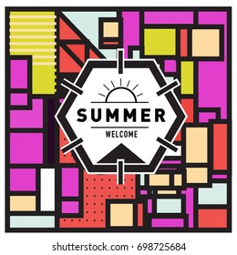 Abstract Geometric Summer poster and banner. Fashion and Travel discount and Promotion design with retro style. Vector illustration with special holiday offer.
