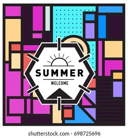 Abstract Geometric Summer poster and banner. Fashion and Travel discount and Promotion design with retro style. Vector illustration with special holiday offer.
