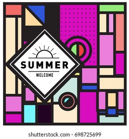 Abstract Geometric Summer poster and banner. Fashion and Travel discount and Promotion design with retro style. Vector illustration with special holiday offer.
