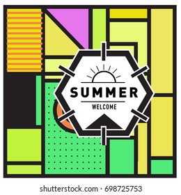 Abstract Geometric Summer poster and banner. Fashion and Travel discount and Promotion design with retro style. Vector illustration with special holiday offer.
