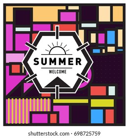 Abstract Geometric Summer poster and banner. Fashion and Travel discount and Promotion design with retro style. Vector illustration with special holiday offer.
