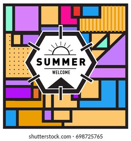 Abstract Geometric Summer poster and banner. Fashion and Travel discount and Promotion design with retro style. Vector illustration with special holiday offer.
