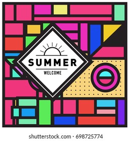 Abstract Geometric Summer poster and banner. Fashion and Travel discount and Promotion design with retro style. Vector illustration with special holiday offer.
