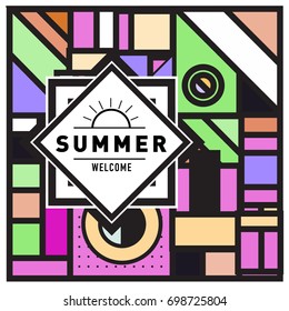 Abstract Geometric Summer poster and banner. Fashion and Travel discount and Promotion design with retro style. Vector illustration with special holiday offer.
