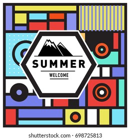 Abstract Geometric Summer poster and banner. Fashion and Travel discount and Promotion design with retro style. Vector illustration with special holiday offer.
