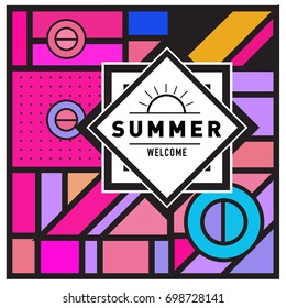 Abstract Geometric Summer poster and banner. Fashion and Travel discount and Promotion design with retro style. Vector illustration with special holiday offer.

