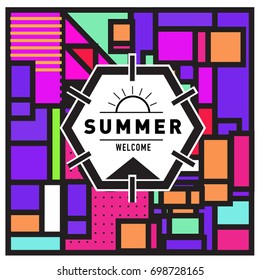 Abstract Geometric Summer poster and banner. Fashion and Travel discount and Promotion design with retro style. Vector illustration with special holiday offer.

