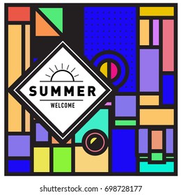 Abstract Geometric Summer poster and banner. Fashion and Travel discount and Promotion design with retro style. Vector illustration with special holiday offer.
