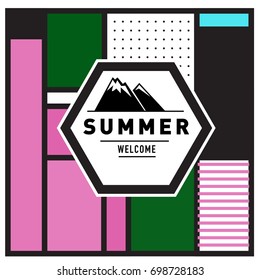 Abstract Geometric Summer poster and banner. Fashion and Travel discount and Promotion design with retro style. Vector illustration with special holiday offer.
