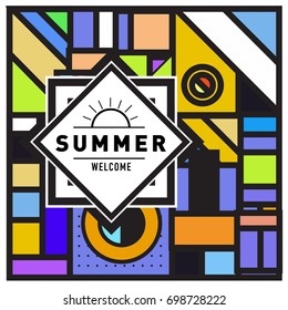 Abstract Geometric Summer poster and banner. Fashion and Travel discount and Promotion design with retro style. Vector illustration with special holiday offer.
