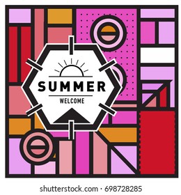 Abstract Geometric Summer poster and banner. Fashion and Travel discount and Promotion design with retro style. Vector illustration with special holiday offer.
