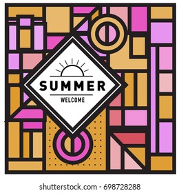 Abstract Geometric Summer poster and banner. Fashion and Travel discount and Promotion design with retro style. Vector illustration with special holiday offer.
