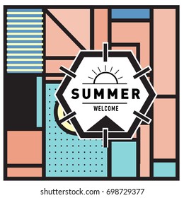 Abstract Geometric Summer poster and banner. Fashion and Travel discount and Promotion design with retro style. Vector illustration with special holiday offer.