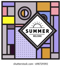 Abstract Geometric Summer poster and banner. Fashion and Travel discount and Promotion design with retro style. Vector illustration with special holiday offer.