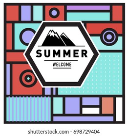 Abstract Geometric Summer poster and banner. Fashion and Travel discount and Promotion design with retro style. Vector illustration with special holiday offer.