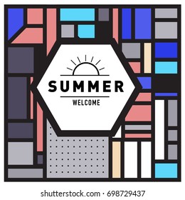 Abstract Geometric Summer poster and banner. Fashion and Travel discount and Promotion design with retro style. Vector illustration with special holiday offer.