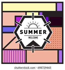 Abstract Geometric Summer poster and banner. Fashion and Travel discount and Promotion design with retro style. Vector illustration with special holiday offer.