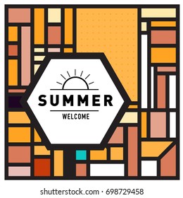 Abstract Geometric Summer poster and banner. Fashion and Travel discount and Promotion design with retro style. Vector illustration with special holiday offer.