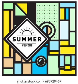 Abstract Geometric Summer poster and banner. Fashion and Travel discount and Promotion design with retro style. Vector illustration with special holiday offer.