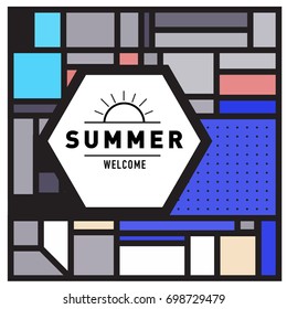 Abstract Geometric Summer poster and banner. Fashion and Travel discount and Promotion design with retro style. Vector illustration with special holiday offer.