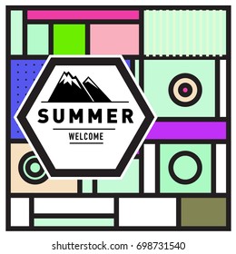 Abstract Geometric Summer poster and banner. Fashion and Travel discount and Promotion design with retro style. Vector illustration with special holiday offer.