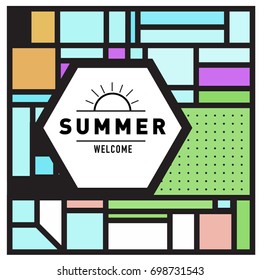 Abstract Geometric Summer poster and banner. Fashion and Travel discount and Promotion design with retro style. Vector illustration with special holiday offer.