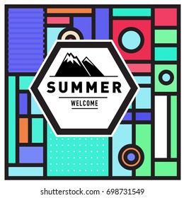 Abstract Geometric Summer poster and banner. Fashion and Travel discount and Promotion design with retro style. Vector illustration with special holiday offer.