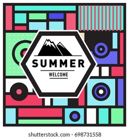Abstract Geometric Summer poster and banner. Fashion and Travel discount and Promotion design with retro style. Vector illustration with special holiday offer.
