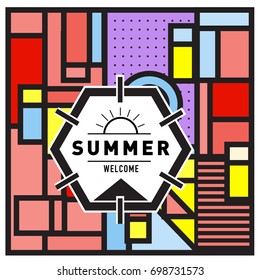 Abstract Geometric Summer poster and banner. Fashion and Travel discount and Promotion design with retro style. Vector illustration with special holiday offer.