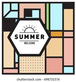 Abstract Geometric Summer poster and banner. Fashion and Travel discount and Promotion design with retro style. Vector illustration with special holiday offer.