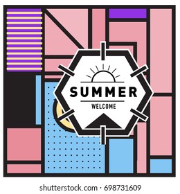 Abstract Geometric Summer poster and banner. Fashion and Travel discount and Promotion design with retro style. Vector illustration with special holiday offer.