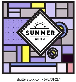 Abstract Geometric Summer poster and banner. Fashion and Travel discount and Promotion design with retro style. Vector illustration with special holiday offer.