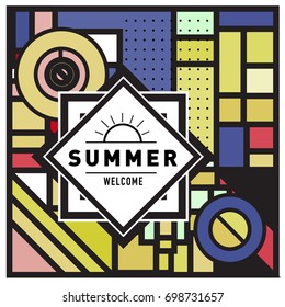 Abstract Geometric Summer poster and banner. Fashion and Travel discount and Promotion design with retro style. Vector illustration with special holiday offer.