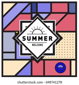 Abstract Geometric Summer poster and banner. Fashion and Travel discount and Promotion design with retro style. Vector illustration with special holiday offer.
