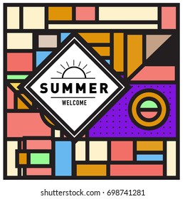 Abstract Geometric Summer poster and banner. Fashion and Travel discount and Promotion design with retro style. Vector illustration with special holiday offer.