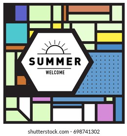 Abstract Geometric Summer poster and banner. Fashion and Travel discount and Promotion design with retro style. Vector illustration with special holiday offer.