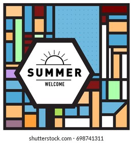 Abstract Geometric Summer poster and banner. Fashion and Travel discount and Promotion design with retro style. Vector illustration with special holiday offer.