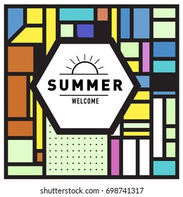 Abstract Geometric Summer poster and banner. Fashion and Travel discount and Promotion design with retro style. Vector illustration with special holiday offer.